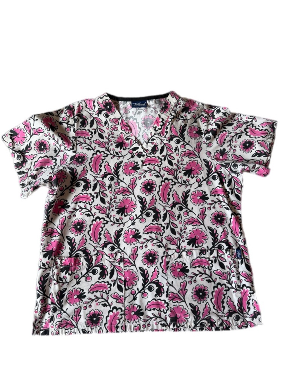 Tafford Floral Pink & Black V-Neck Scrub Top - Picture 1 of 8